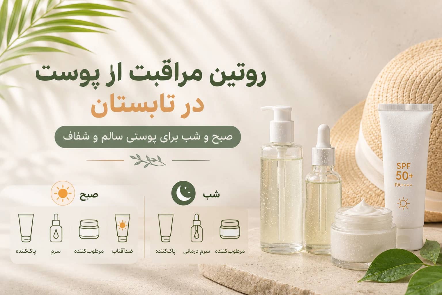 روتین مراقبت از پوست در تابستان؛ راهنمای کامل صبح و شب برای پوستی سالم و شفاف