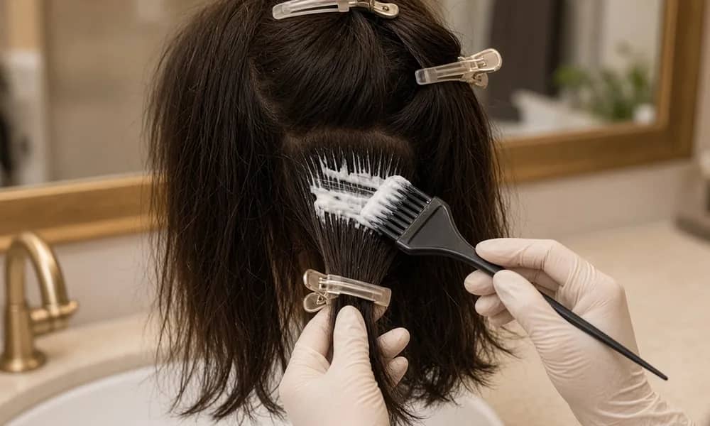 اعمال کراتینه روی بخش های مو با برس و دستکش