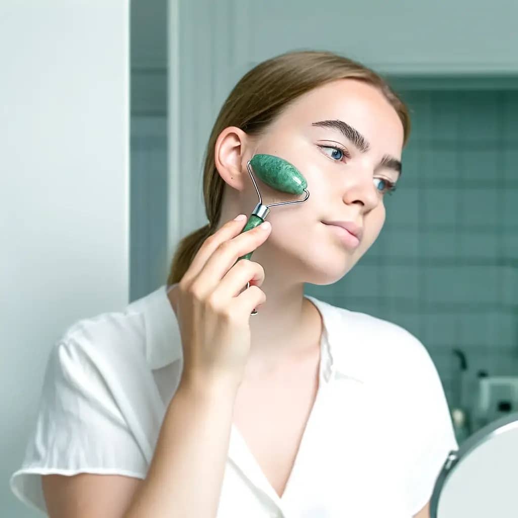 ماساژ صورت با جید رولر ، به عنوان جایگزینی برای بوتاکس
